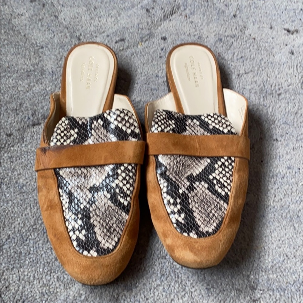 Cole Haan snake print slip ons
